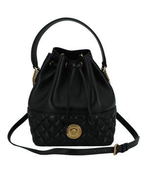 Versace Elegant Black Leather Medusa Bucket Shoulder Bag - - - Versace