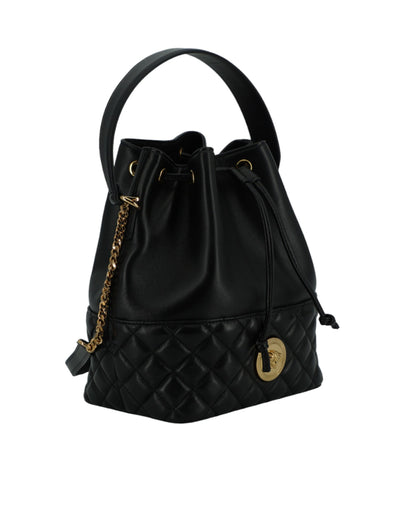 Versace Elegant Black Leather Medusa Bucket Shoulder Bag - - - Versace