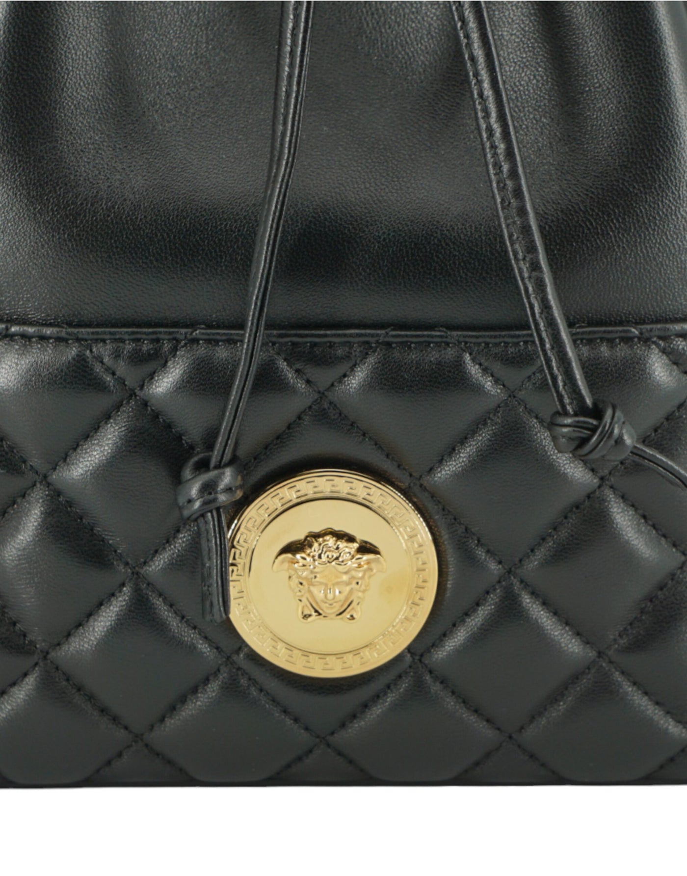 Versace Elegant Black Leather Medusa Bucket Shoulder Bag - - - Versace