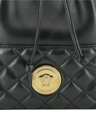 Versace Elegant Black Leather Medusa Bucket Shoulder Bag - - - Versace