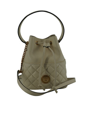 Versace Elegant Small White Leather Bucket Shoulder Bag - White - - Versace