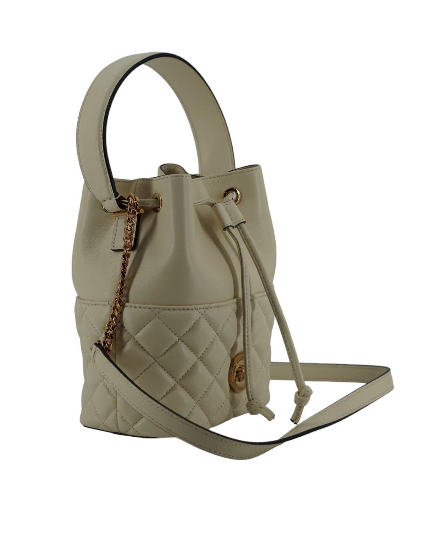 Versace Elegant Small White Leather Bucket Shoulder Bag - - - Versace