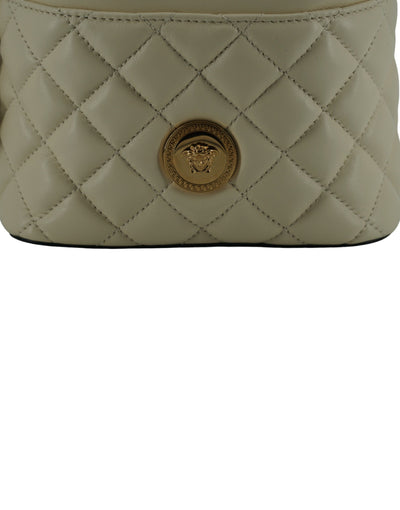 Versace Elegant Small White Leather Bucket Shoulder Bag - - - Versace