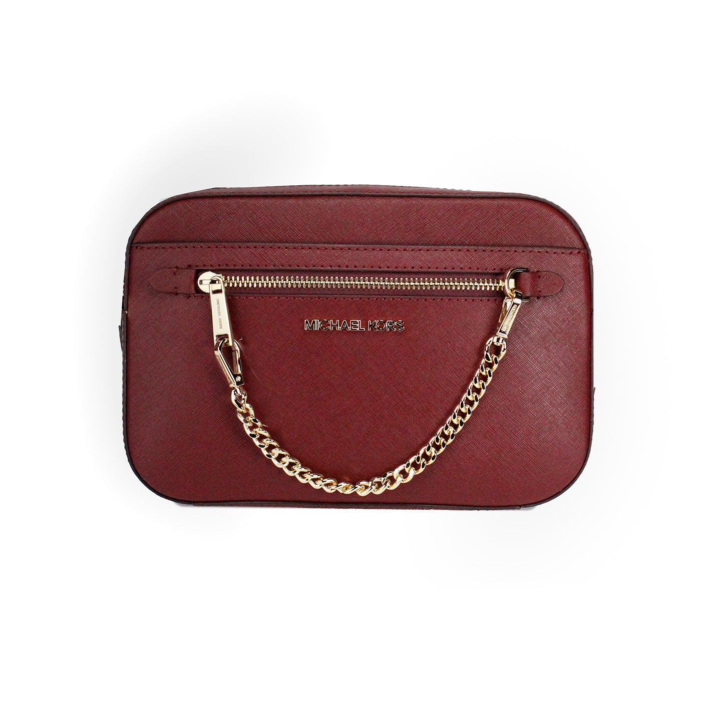 Michael Kors Jet Set East West Large Dark Cherry Leather Zip Chain Crossbody Bag - - - Michael Kors