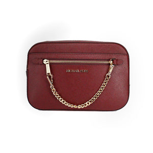 Michael Kors Jet Set East West Large Dark Cherry Leather Zip Chain Crossbody Bag - - - Michael Kors