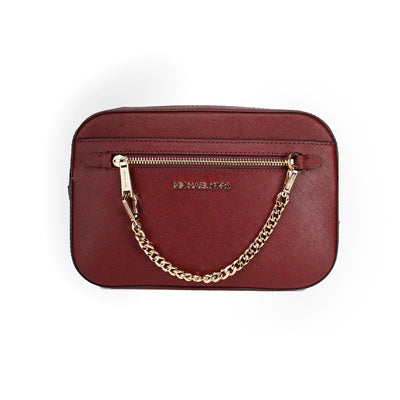 Michael Kors Jet Set East West Large Dark Cherry Leather Zip Chain Crossbody Bag - - - Michael Kors