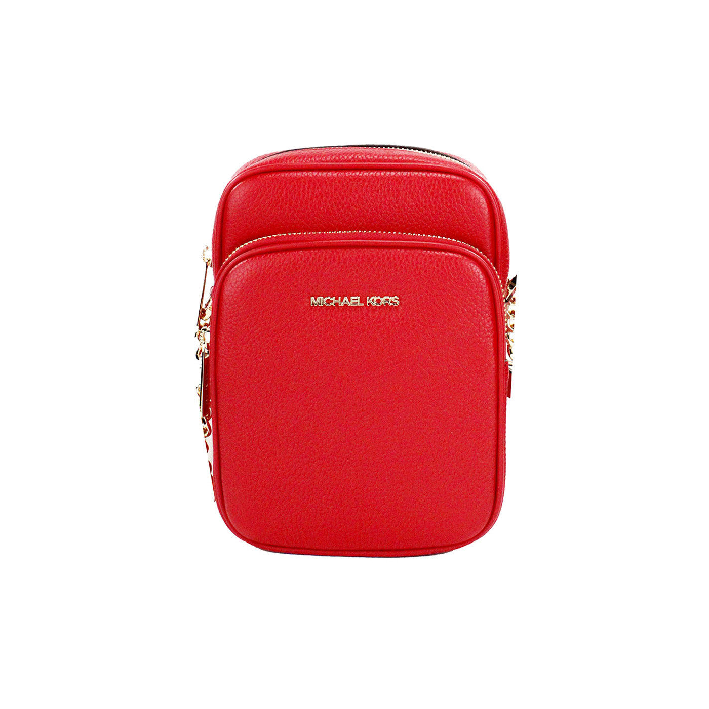 Michael Kors Jet Set Bright Red Pebbled Leather North South Chain Crossbody Bag - - - Michael Kors