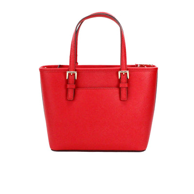 Michael Kors Jet Set Bright Red Leather XS Carryall Top Zip Tote Bag Purse - - - Michael Kors