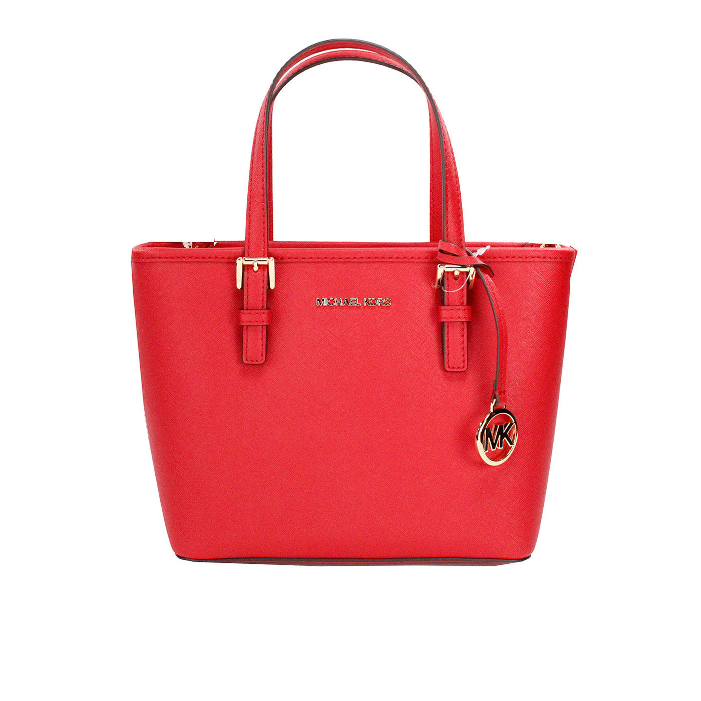 Michael Kors Jet Set Bright Red Leather XS Carryall Top Zip Tote Bag Purse - - - Michael Kors