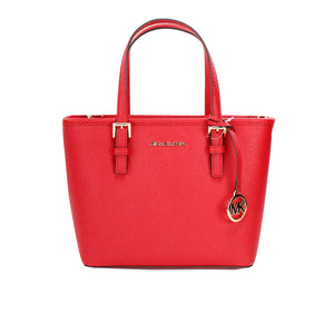 Michael Kors Jet Set Bright Red Leather XS Carryall Top Zip Tote Bag Purse - - - Michael Kors