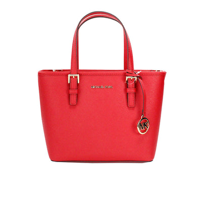 Michael Kors Jet Set Bright Red Leather XS Carryall Top Zip Tote Bag Purse - - - Michael Kors