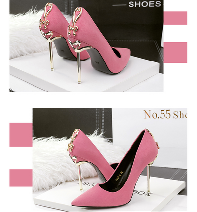 Women's Pointed Black High Heel Shoes Stiletto Metal Bow Banquet - - High Heels - Carvan Mart