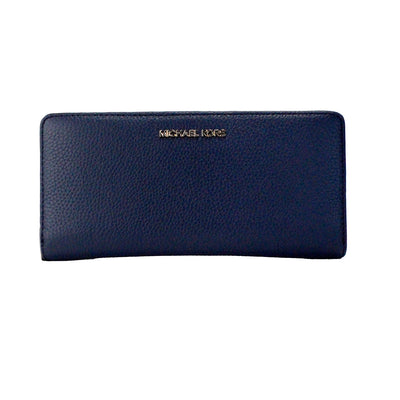 Michael Kors Jet Set Travel Large Navy Pebbled Leather Continental Wrist Wallet - - - Michael Kors