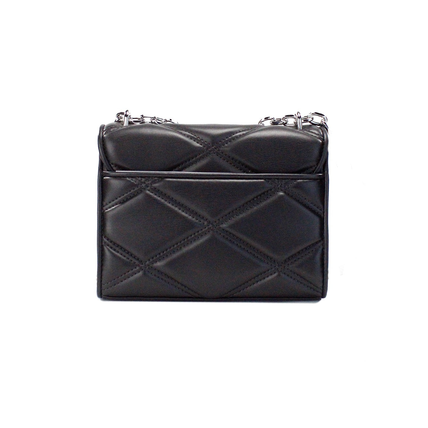 Michael Kors Serena Medium Black Diamond Quilted Faux Leather Flap Shoulder Bag - - - Michael Kors