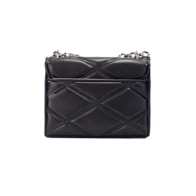 Michael Kors Serena Medium Black Diamond Quilted Faux Leather Flap Shoulder Bag - - - Michael Kors