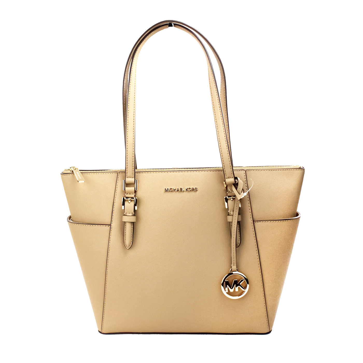 Michael Kors Charlotte Camel Large Leather Top Zip Tote Bag Purse - - - Michael Kors