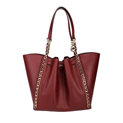 Michael Kors Mina Large Dark Cherry Leather Belted Chain Inlay Tote Bag - - - Michael Kors