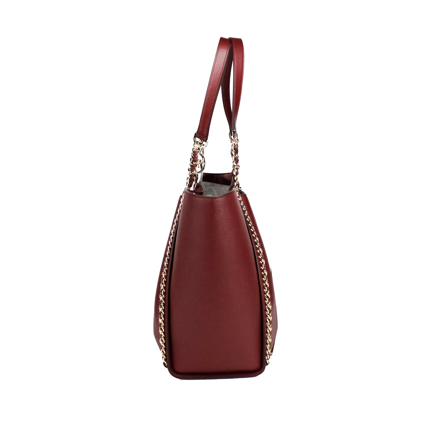 Michael Kors Mina Large Dark Cherry Leather Belted Chain Inlay Tote Bag - - - Michael Kors