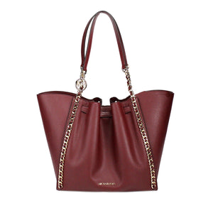 Michael Kors Mina Large Dark Cherry Leather Belted Chain Inlay Tote Bag - - - Michael Kors