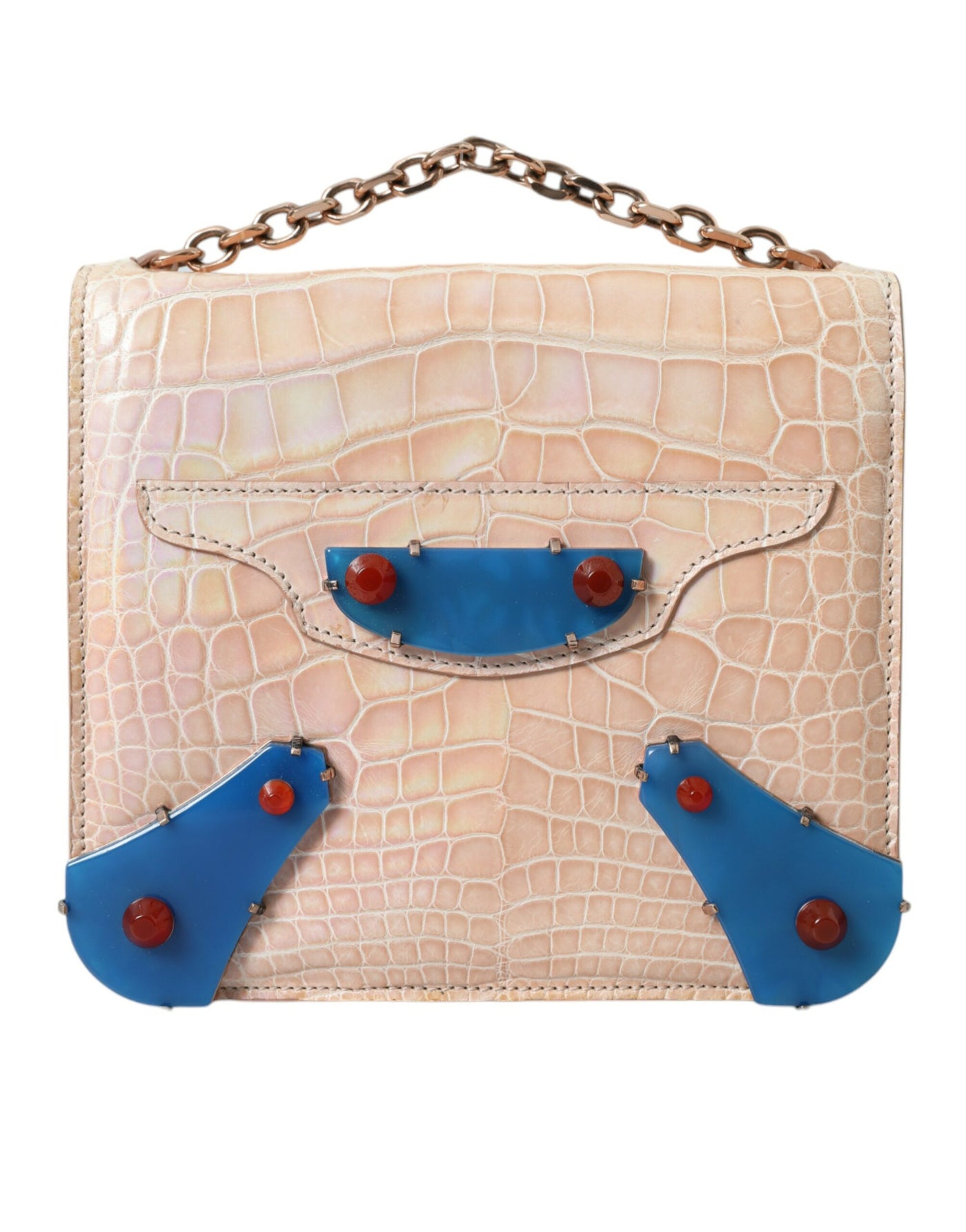 Balenciaga Elegant Mini Chain Beige Clutch for Evening Elegance - Blue and White - - Balenciaga