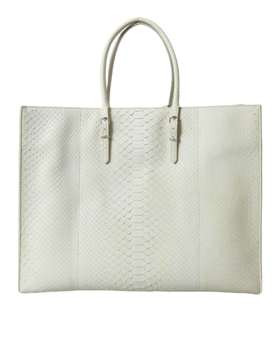 Balenciaga Chic Python Leather Tote in White & Yellow - - - Balenciaga