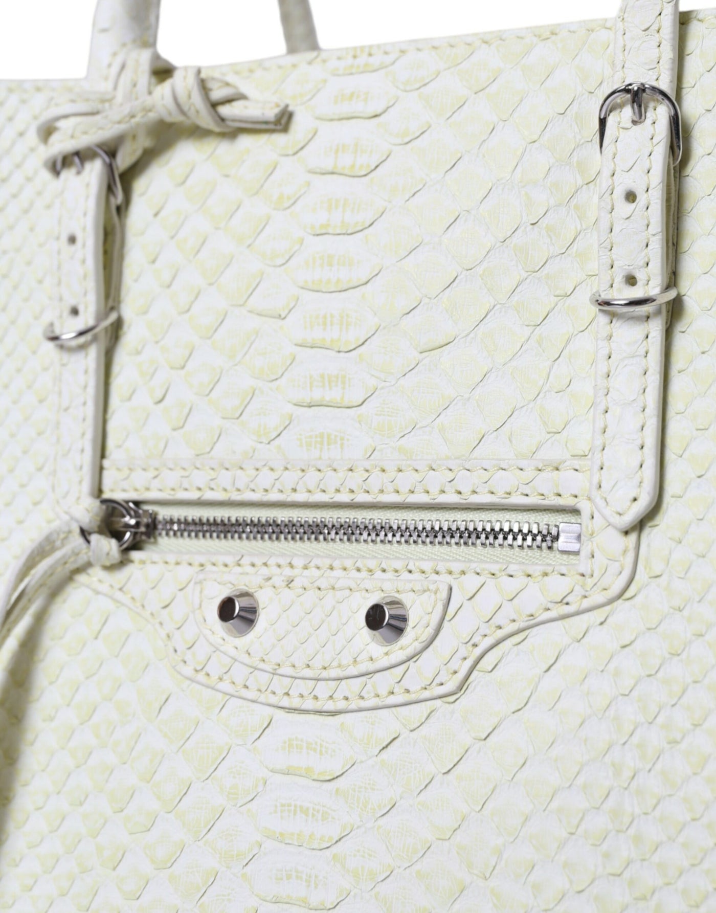 Balenciaga Chic Python Leather Tote in White & Yellow - - - Balenciaga