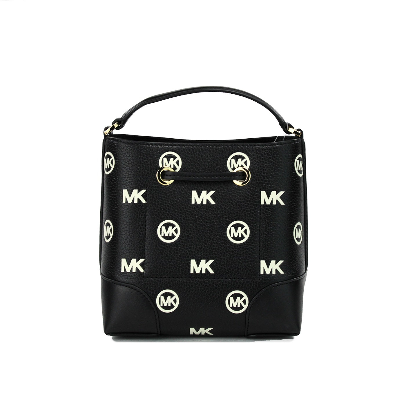 Michael Kors Mercer Small Black Embossed Drawstring Bucket Messenger Bag Purse - - - Michael Kors