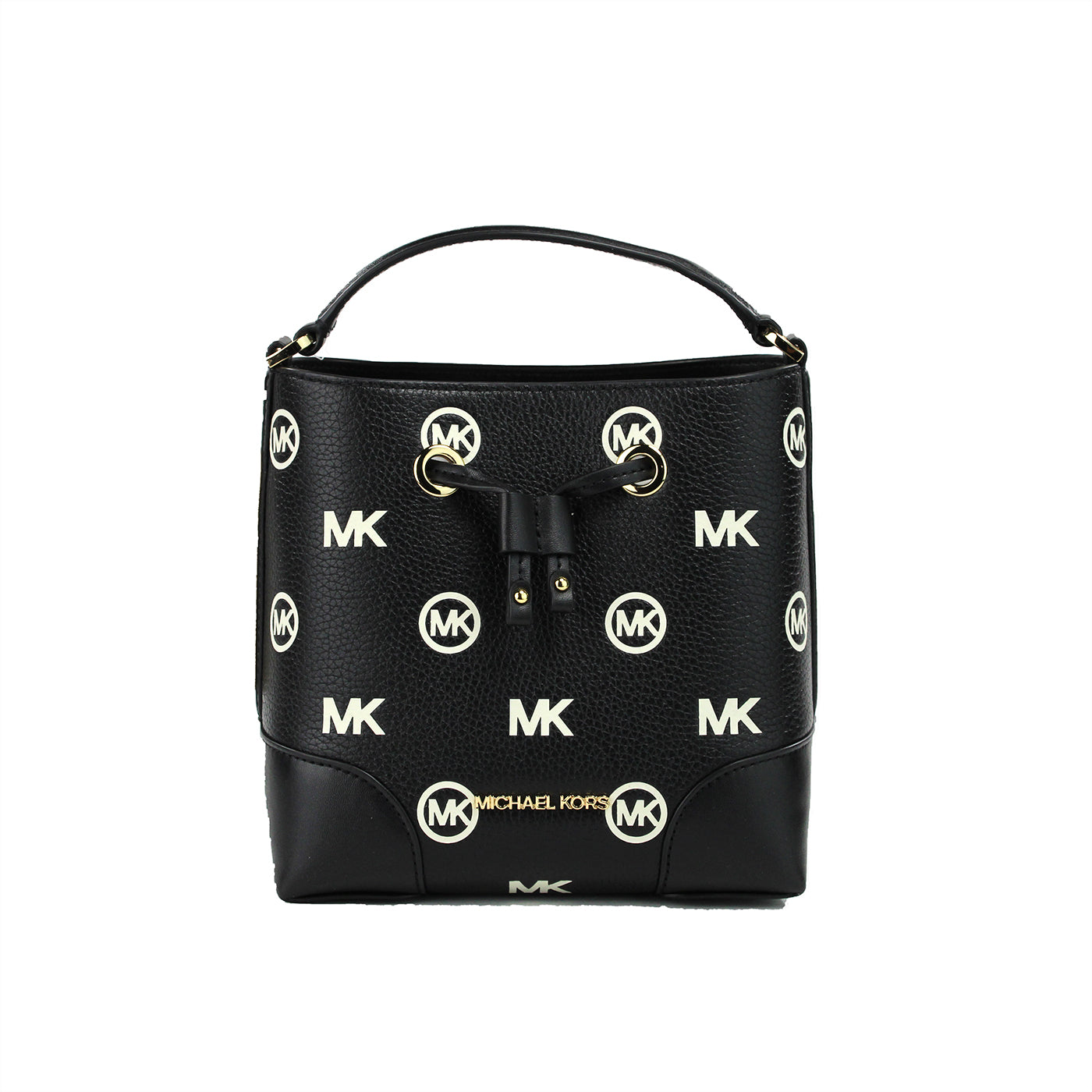 Michael Kors Mercer Small Black Embossed Drawstring Bucket Messenger Bag Purse - - - Michael Kors