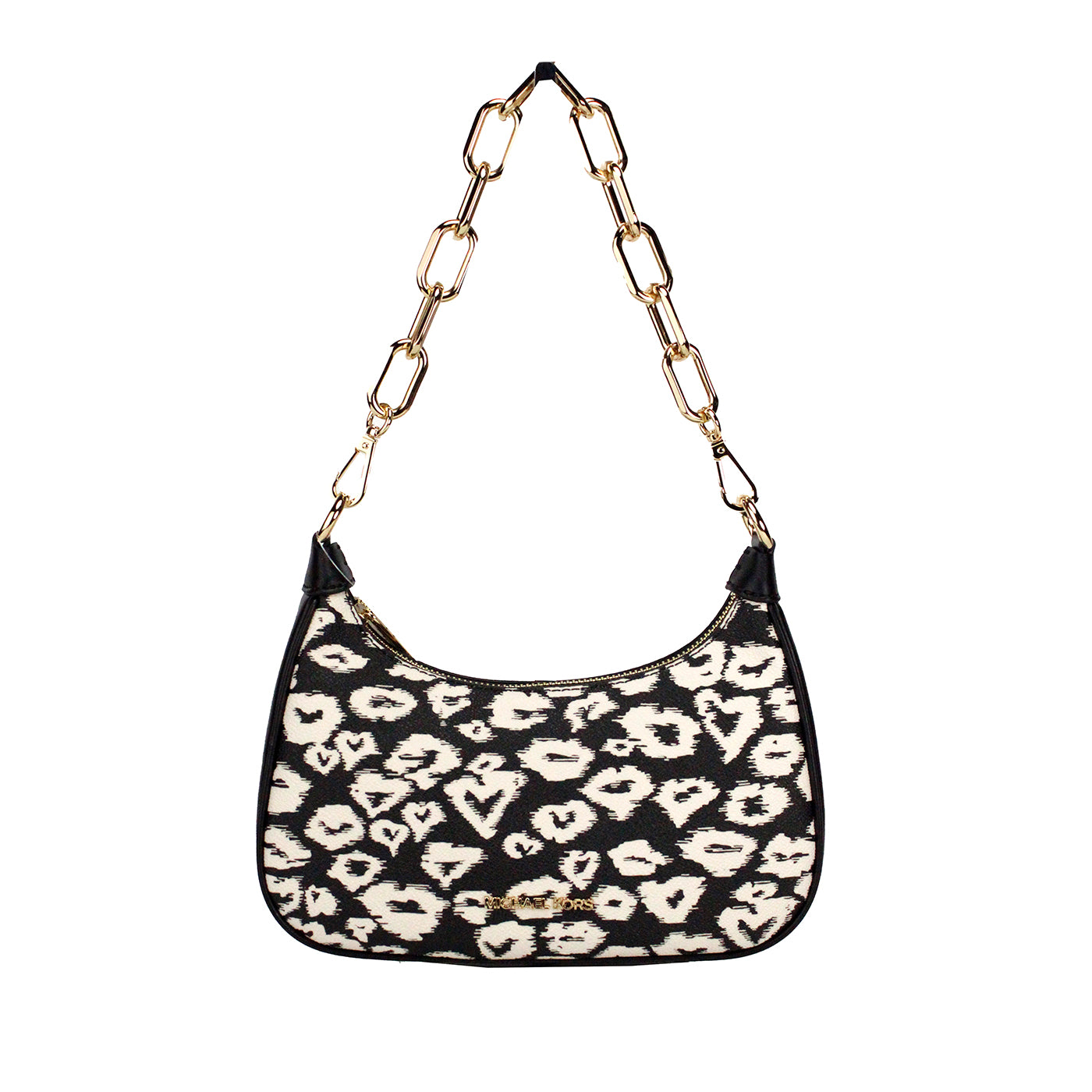 Michael Kors Cora Medium Heart Print PVC Zip Pouchette Crossbody Bag - Black White - - Michael Kors