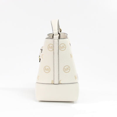 Michael Kors Mercer Small Light Cream Embossed Drawstring Bucket Messenger Bag - - - Michael Kors