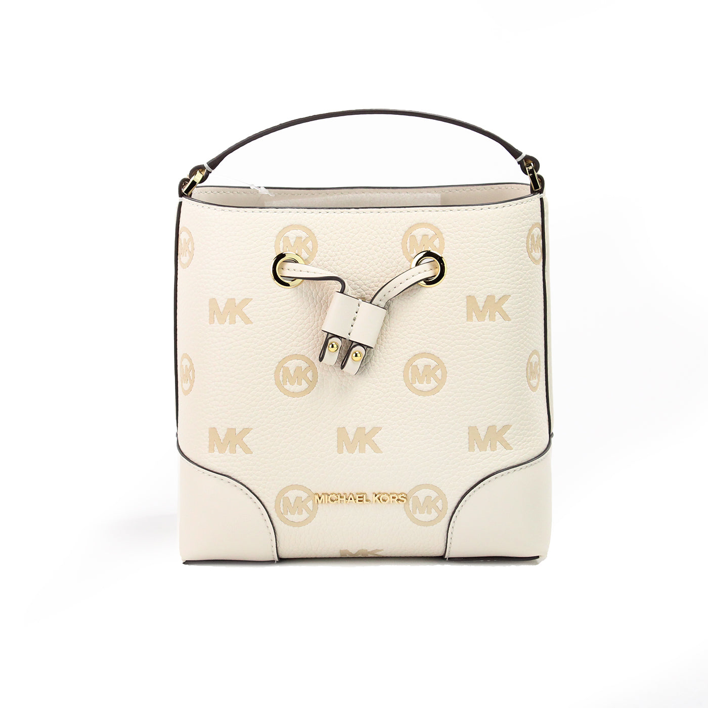 Michael Kors Mercer Small Light Cream Embossed Drawstring Bucket Messenger Bag - - - Michael Kors