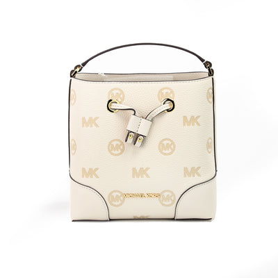 Michael Kors Mercer Small Light Cream Embossed Drawstring Bucket Messenger Bag - - - Michael Kors