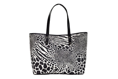 Michael Kors Carter Large Black Animal Print PVC Open Tote Shoulder Purse Bag - - - Michael Kors