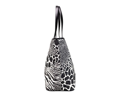 Michael Kors Carter Large Black Animal Print PVC Open Tote Shoulder Purse Bag - - - Michael Kors