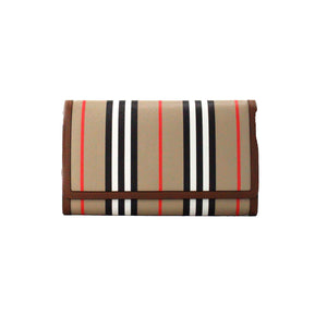 Burberry Hannah Icon Stripe Archive Tan E-Canvas Leather Wallet Crossbody Bag - - - Burberry