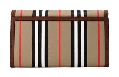 Burberry Hannah Icon Stripe Archive Tan E-Canvas Leather Wallet Crossbody Bag - - - Burberry