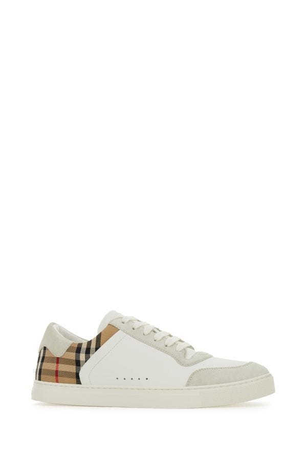 Burberry White Multicolor Calf Leather Sneakers - - - Burberry