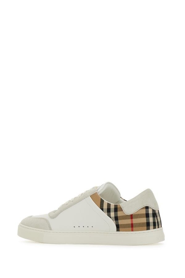 Burberry White Multicolor Calf Leather Sneakers - - - Burberry