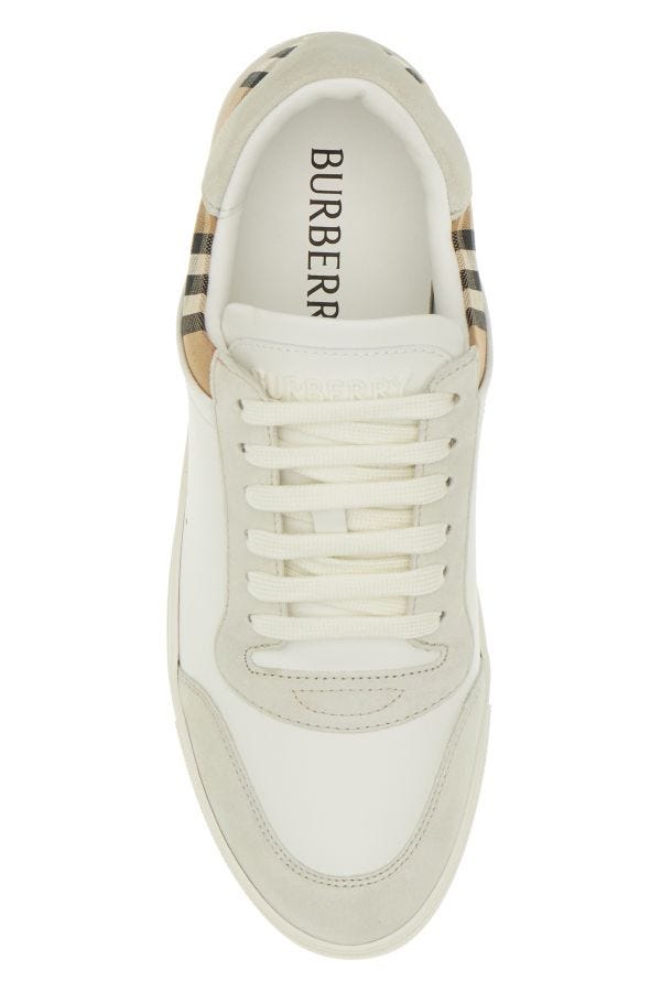 Burberry White Multicolor Calf Leather Sneakers - - - Burberry