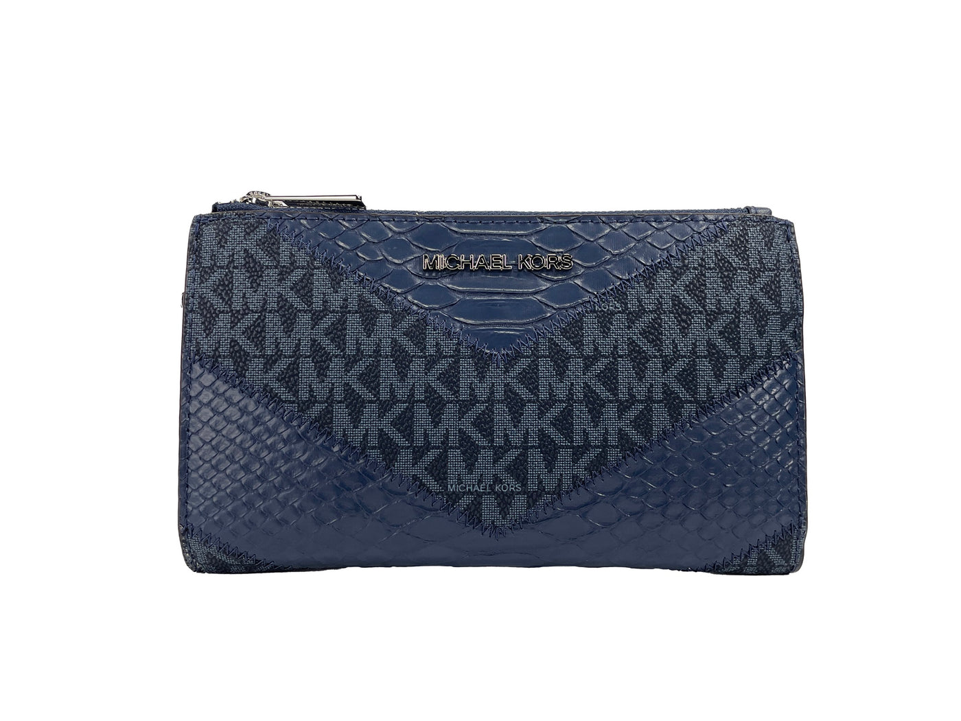 Michael Kors Jet Set Large Double Zip Python Navy Wristlet Wallet - - - Michael Kors