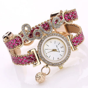 FanTeeDa Brand Women Bracelet Watches Ladies Watch Rhinestones Clock Womens Fashion Dress Wristwatch Relogio Feminino Gift - Rose Red - Women's Watches - Carvan Mart