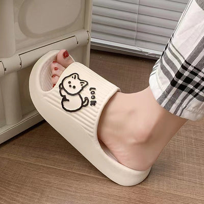 Cute Cat Slippers Summer Women Home Shoes Bath Thick Platform Non-Slip Slides Indoor Outdoor - Carvan Mart