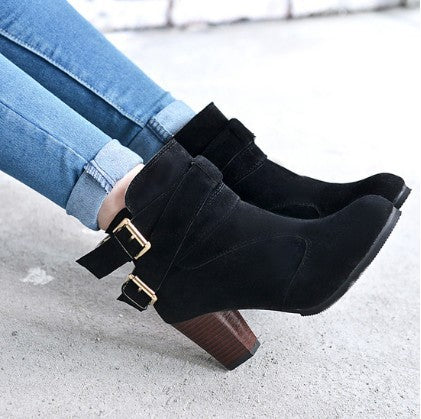 Leather Casual Women Pumps Ankle High Heel Boots - Carvan Mart