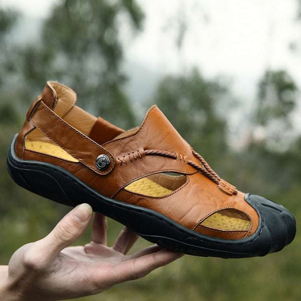 Men's Casual Sandals Outdoor Breathable Leather Sport Beach Shoes - - Men's Sandals - Carvan Mart