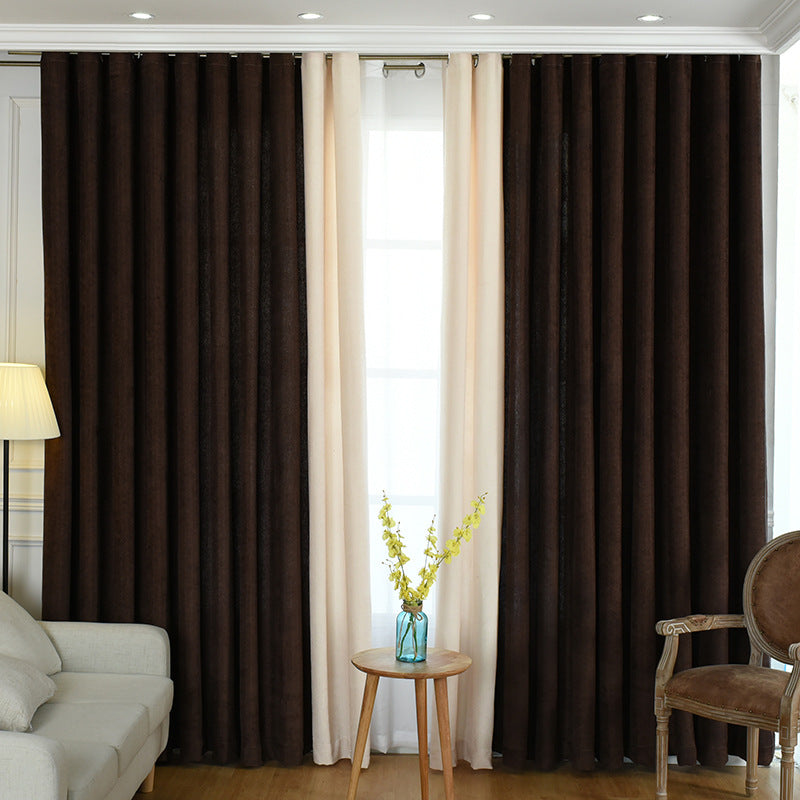 Stitching Simple solid chenille curtain high shading curtain finished living room bedroom curtains - Carvan Mart
