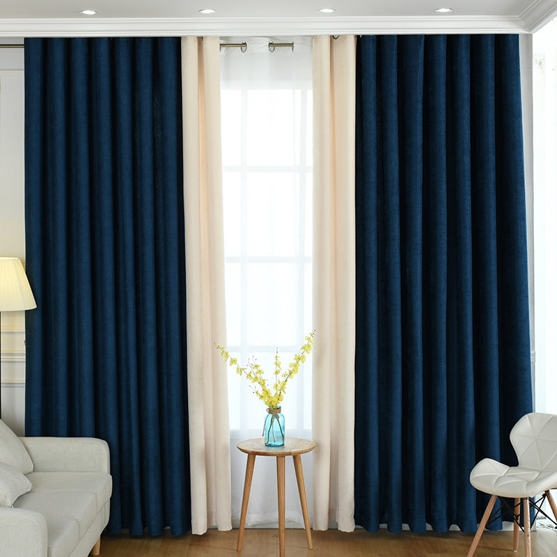 Stitching Simple solid chenille curtain high shading curtain finished living room bedroom curtains - Carvan Mart