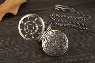 Round Carved Digital Lace Mechanical Pocket Watch - Bronze Double Open - Men's Watches - Carvan Mart