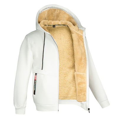 Men's Hooded Fleece Plus Thick Lamb Fleece Hoodie Cardigan Jumper Jacket - Carvan Mart