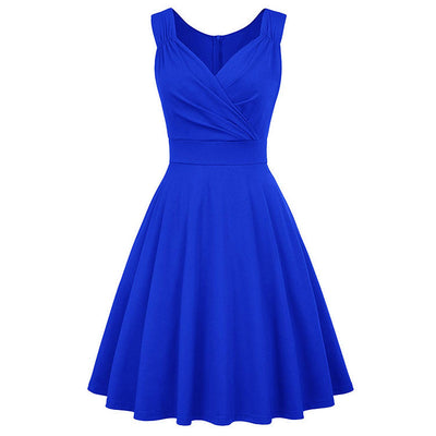 Women's Light V-Neck Cocktail Dress - Elegant Polyester Dress with Lining - Blue - Cocktail Dresses - Carvan Mart