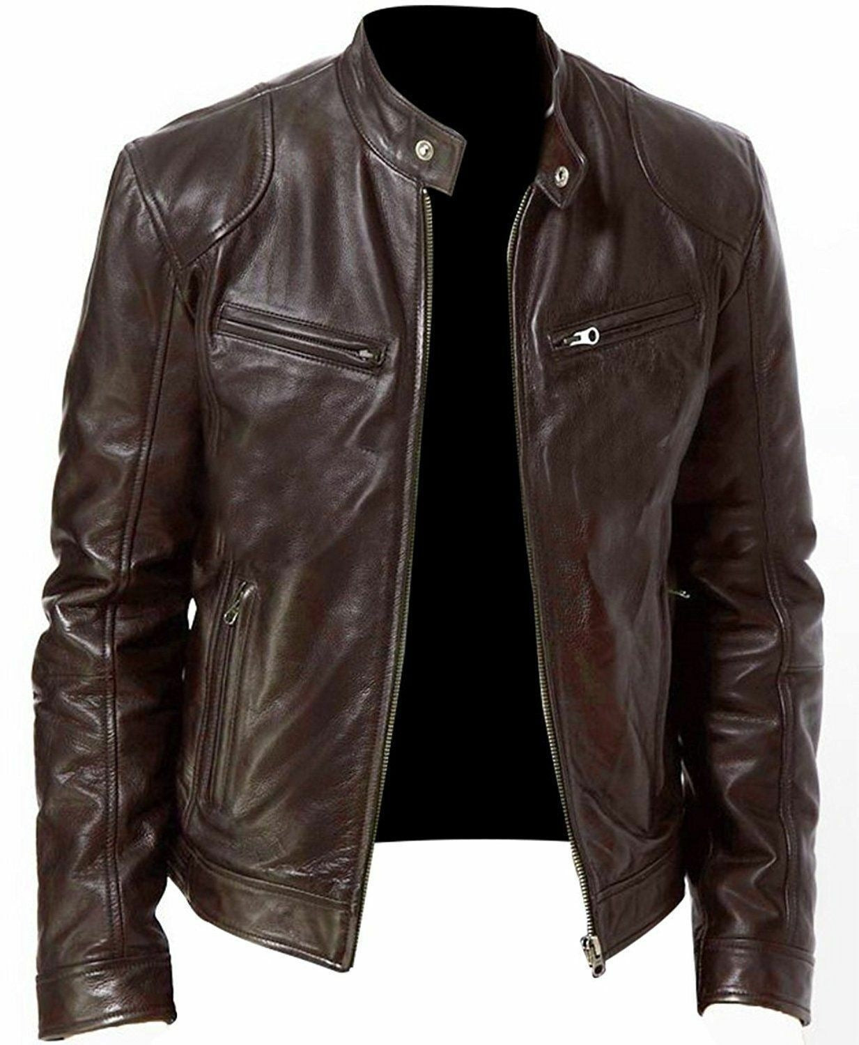 PU Leather Jacket Slim Leather Jacket - Carvan Mart